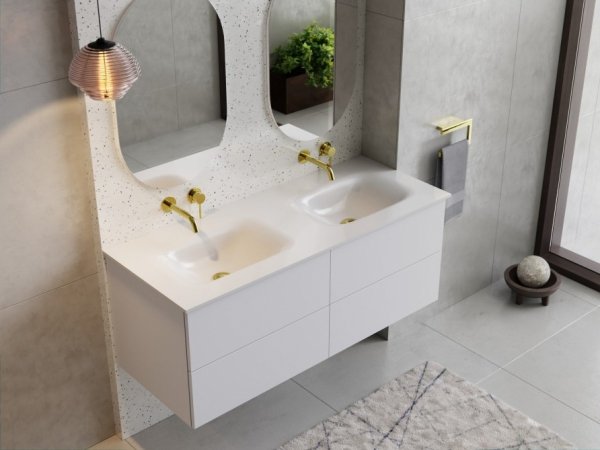 BESCO Szafka Akya Classic Biały Połysk 131 z umywalką gun metal + klik-klak biały #KAC-131-GMW