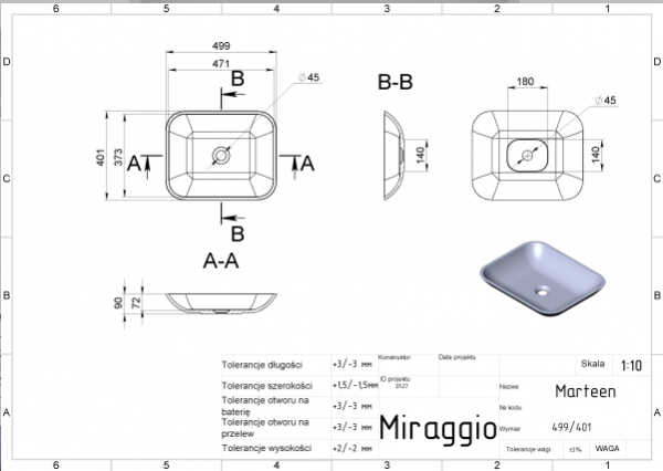 MIRAGGIO Umywalka nablatowa MARTEEN biała matowa 0001054