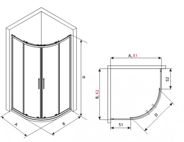 AQUAFORM Kabina prysznicowa półokrągła AZUL 80x80x185 szkło mrożone 5mm profil chrom AQ.100-501102