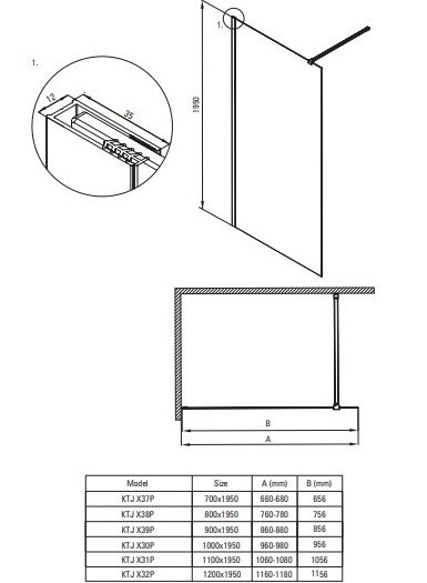 DEANTE - Ścianka prysznicowa PRIZMA walk-in 110 szkło transparentne, profil - bianco  KTJ_A31P