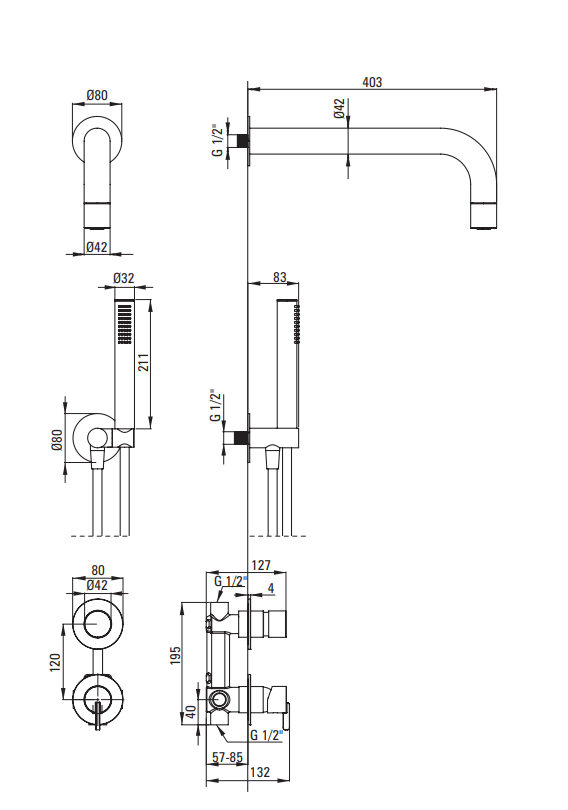 DEANTE - Zestaw prysznicowy podtynkowy SILIA z główką prysznicową Titanium NQS_D9XK