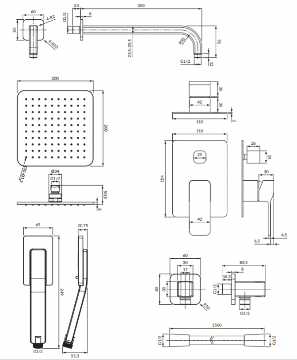 OMNIRES System prysznicowy podtynkowy SLIDE grafit SYSSL12GR