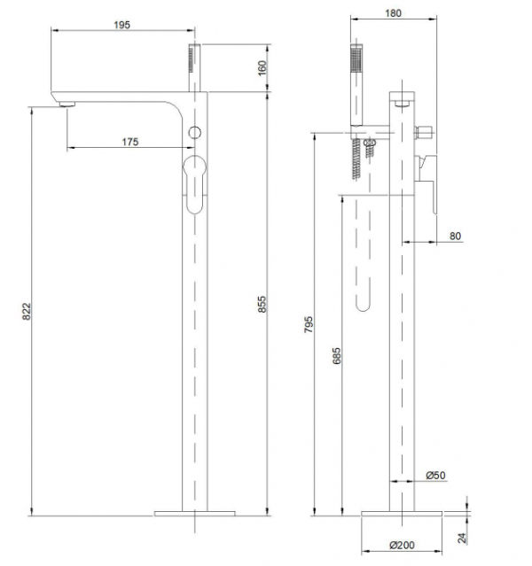 INVENA - Wolnostojąca bateria wannowa GLAMOUR czarny BW-02-W09-V