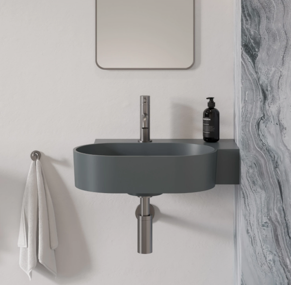 OMNIRES umywalka nablatowa/wisząca OVO M+ prawa, 55 x 38 cm ash grey mat OVO555UWPAG