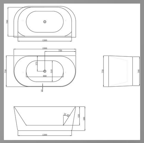 LAVITA - Wanna wolnostojąca przyścienna DERA SLIM 150x75 cm
