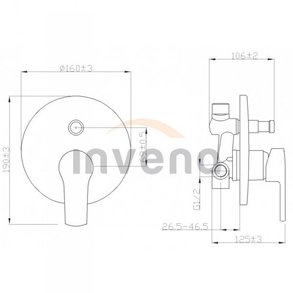 INVENA - Bateria podtynkowa z okrągłą rozetą 2-funkcyjna VERSO  BP-82-P01-A