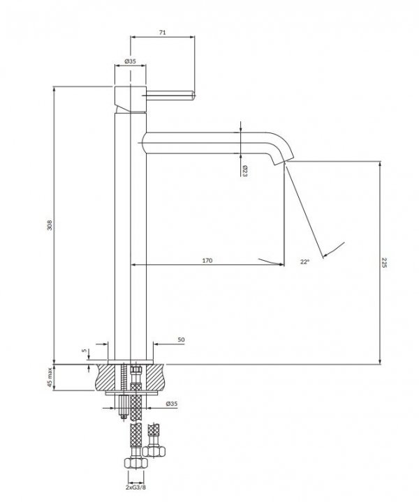 OMNIRES Bateria umywalkowa nikiel wysoka Y1212NI