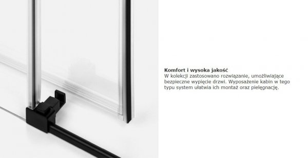 NEW TRENDY Drzwi prysznicowe przesuwne SOFTI BLACK 140x200 samodomykające EXK-3954