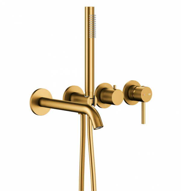 ARMATURA KRAKÓW KFA MOZA BRUSHED GOLD Bateria zestaw wannowy podtynkowy z baterią 3-otworową 2-funkcyjną 5039-411-31