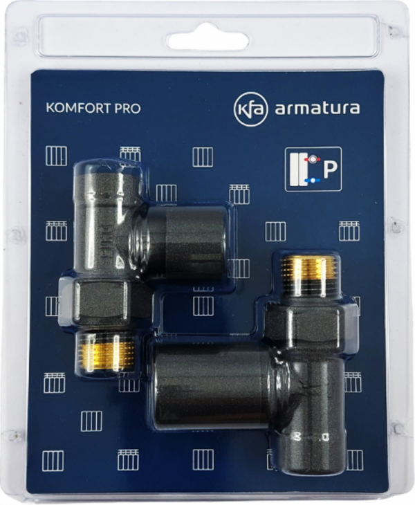 ARMATURA KRAKÓW KFA zestaw grzejnikowy, prosty Komfort PRO, GRAFITOWY 758-030-61-BL
