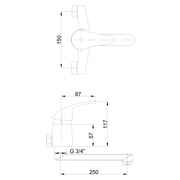 INVENA - Bateria zlewozmywakowa ścienna, wylewka 25cm PEREA BC-05-D01-A