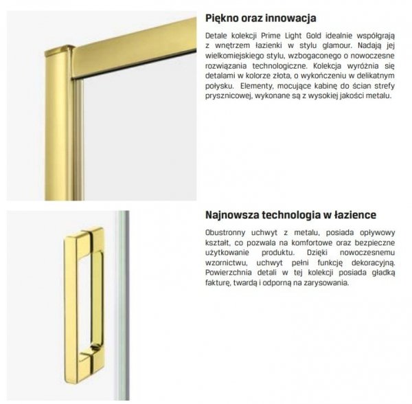 NEW TRENDY Kabina prysznicowa drzwi podwójne przesuwne PRIME LIGHT GOLD 100x70x200 D-0420A/D-0415A