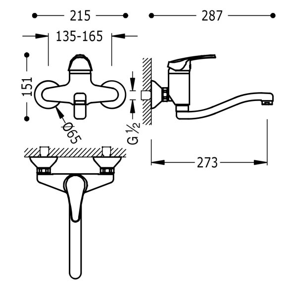 TRES KUCHNIA Bateria jednouchwytowa ścienna kuchenna-17032002