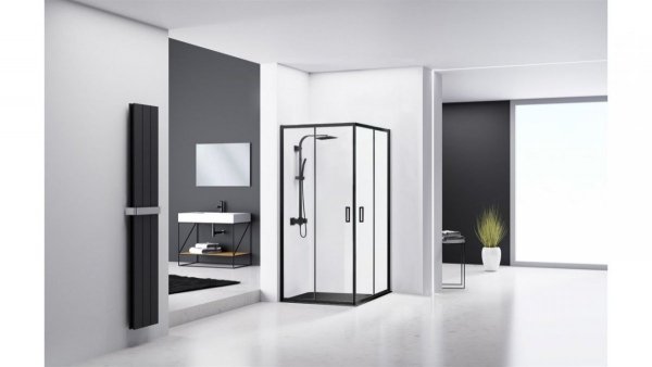 REA - Kabina prysznicowa drzwi przesuwne kwadratowa PUNTO BLACK 90x90