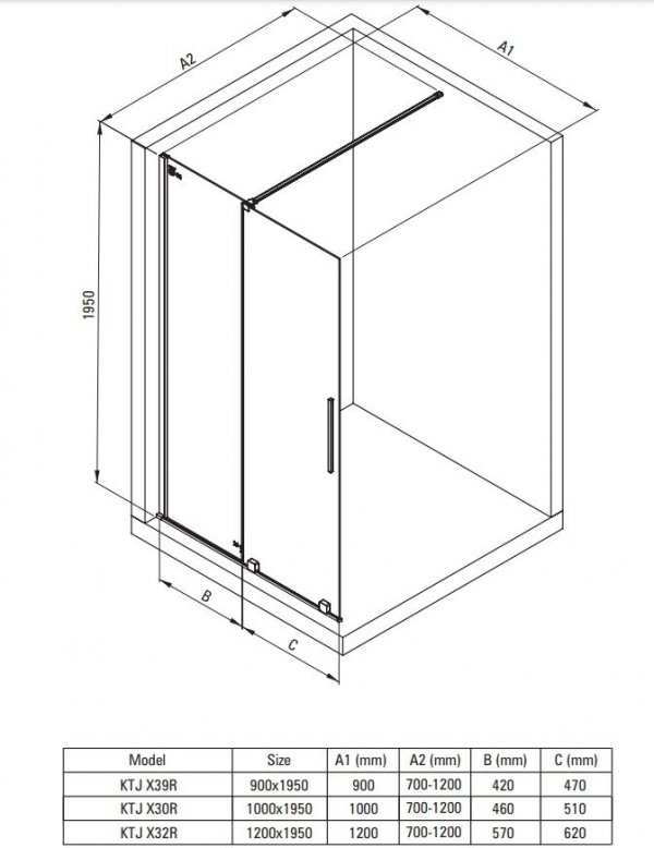 DEANTE Ścianka prysznicowa walk-in - przesuwna 120X195 KTJ_032R