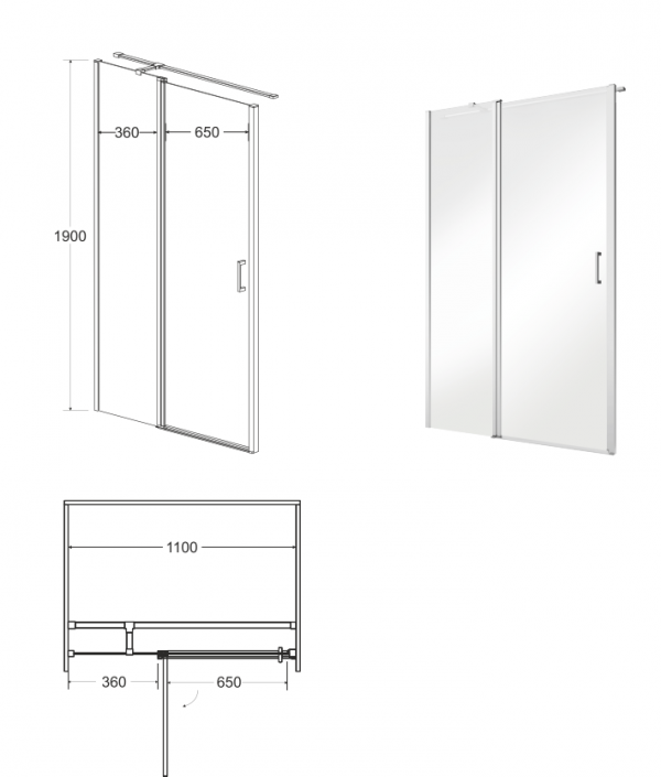 BESCO Drzwi wnękowe prysznicowe uchylne EXO-C 110cm EC-110-190C
