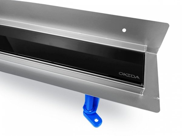 OKEDA Przyścienny odpływ liniowy OKEDA® PRIME LINE™ - BLACK GLASS - CZARNE SZKŁO 90cm 21900.06