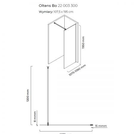 Oltens Bo ścianka prysznicowa Walk-In 110 cm profil czarny mat 22003300