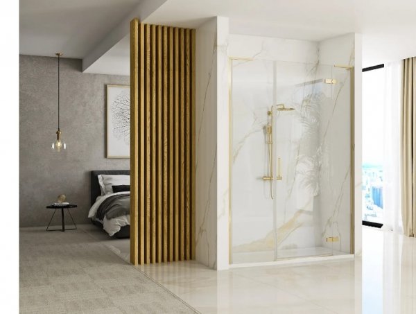 REA - Drzwi prysznicowe składane, łamane HUGO 110 Gold Brush / Złote Szczotkowane + listwa magnetyczna wymagana do montażu we wnęce