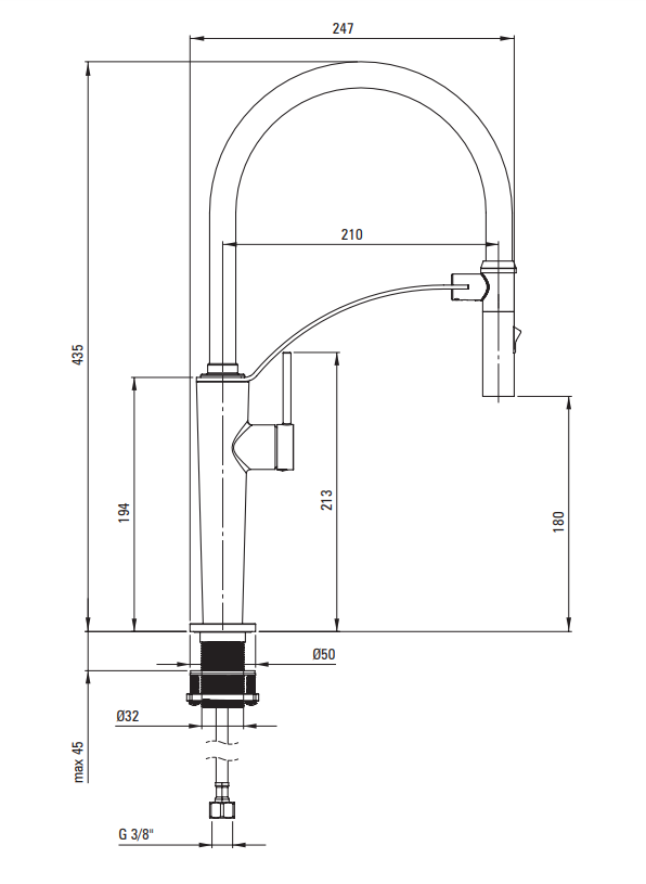 DEANTE Bateria kuchenna z elastyczną wylewką - 2 rodzaje strumienia CORDA NERO BRC_N72M