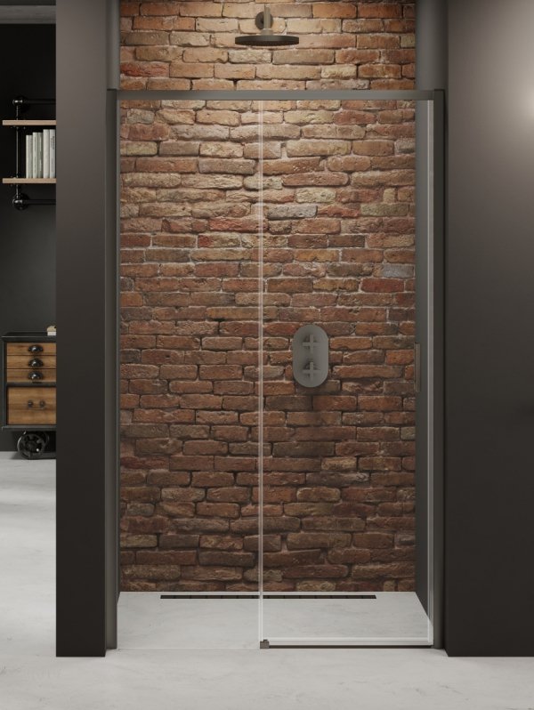 NEW TRENDY Drzwi wnękowe PRIME GUNMETAL BRUSHED 1D P 110x200 szkło czyste 6mm Active Shield 2.0 D-0888A