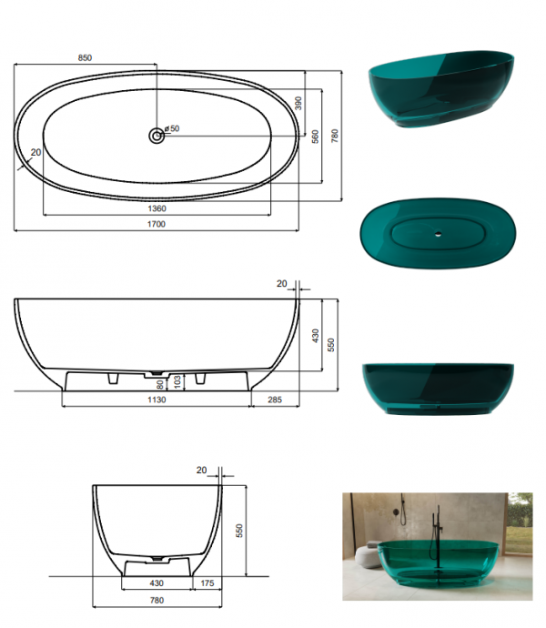 BESCO Wanna wolnostojąca 170x78 Mexa Blue Wave maskownica biała #WAM-170-BWW