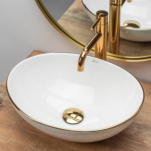 REA - Umywalka ceramiczna nablatowa SOFIA Gold Edge