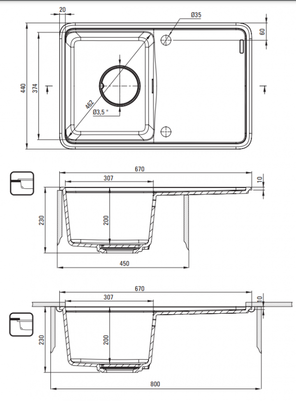 DEANTE Zlewozmywak granitowy 1-komorowy z ociekaczem alabaster ZKM_A11A