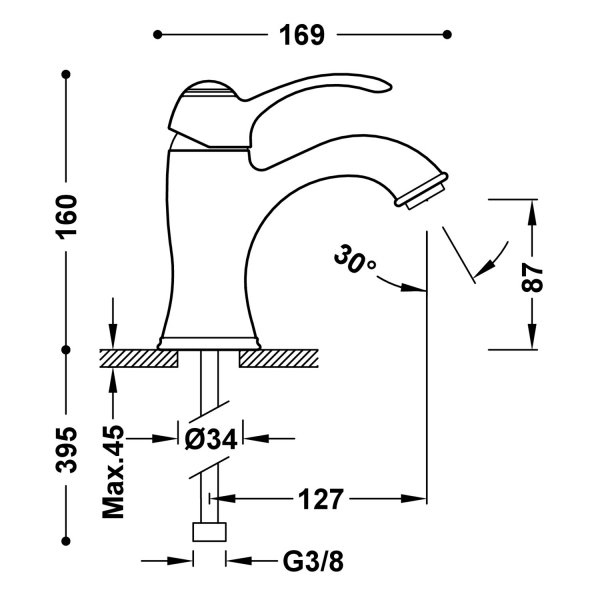 TRES CLASIC Bateria jednouchwytowa umywalkowa- złoto 24210301OR