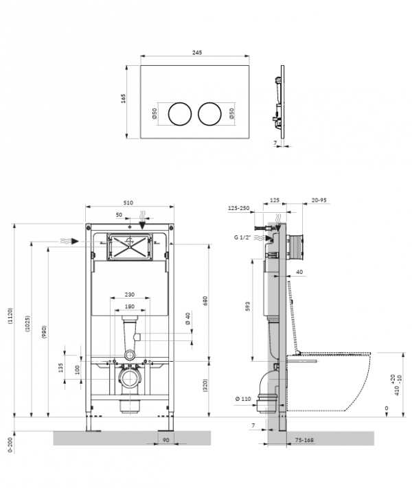OMNIRES STRONGFRAME stelaż podtynkowy do miski toaletowej z ECO spłukiwaniem + MINIMAL przycisk spłukujący FLUSH SET biały mat STFWCECO1M-RWM