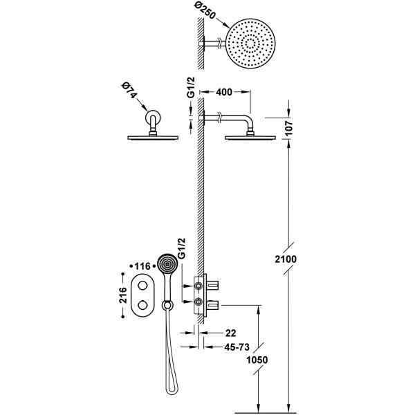 TRES THERM-BOX Zestaw baterii termostatycznej podtynkowej 2-drożnej Therm-box prysznicowej-21525004