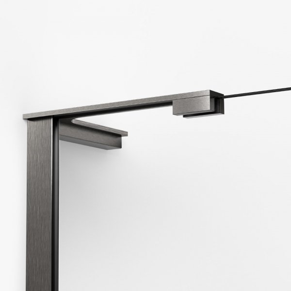 NEW TRENDY Kabina prysznicowa NESTA GUNMETAL BRUSHED WALK-IN U 90x200 szkło czyste 8mm Active Shield 2.0 - WSPORNIK KĄTOWY K-1756-WL