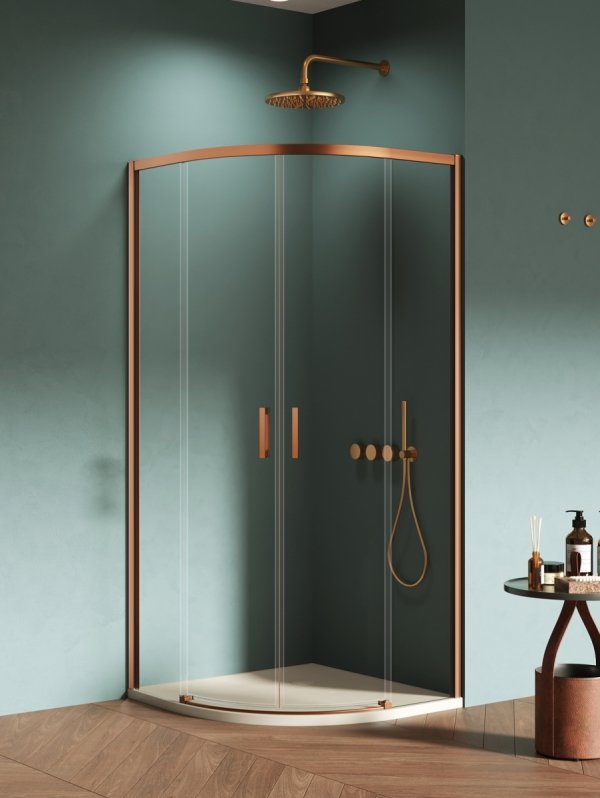 NEW TRENDY Kabina prysznicowa PRIME COPPER BRUSHED  2D półokrągła R55 90x90x200 szkło czyste 6mm Active Shield 2.0 K-3591