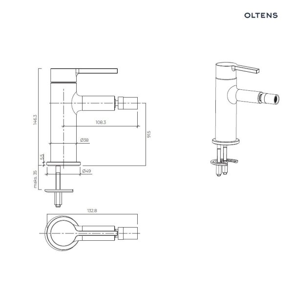 Oltens Rann bateria bidetowa stojąca czarny mat 31307300