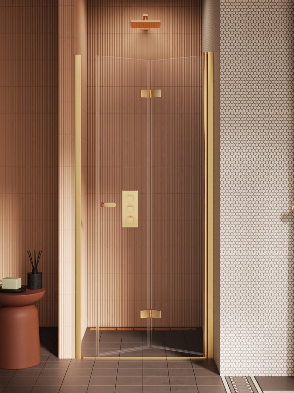 NEW TRENDY Drzwi wnękowe New Soleo Gold Brushed, pojedyncze, składane 90x195 D-0753A/D-0754A