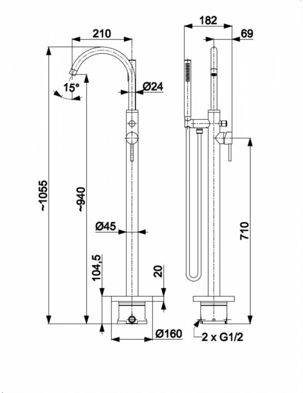 ARMATURA KRAKÓW KFA Bateria wannowa wolnostojąca MOZA GUN METAL GREY 5035-510-61