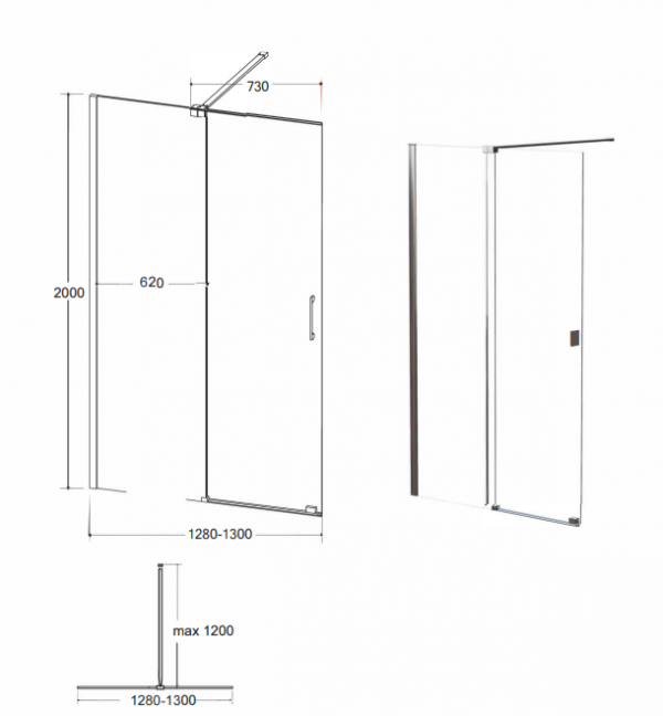 BESCO Kabina ścianka ruchoma Vayo Black 130x200 VYB-130-200C