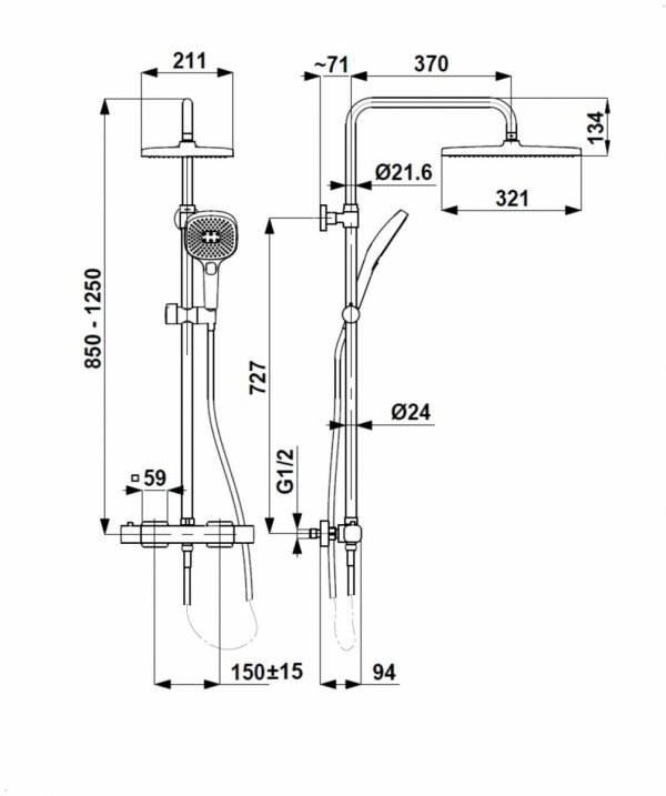 ARMATURA KRAKÓW KFA Zestaw prysznicowy deszczownia z baterią termostatyczną MALAGA GUN METAL GREY 5756-910-61