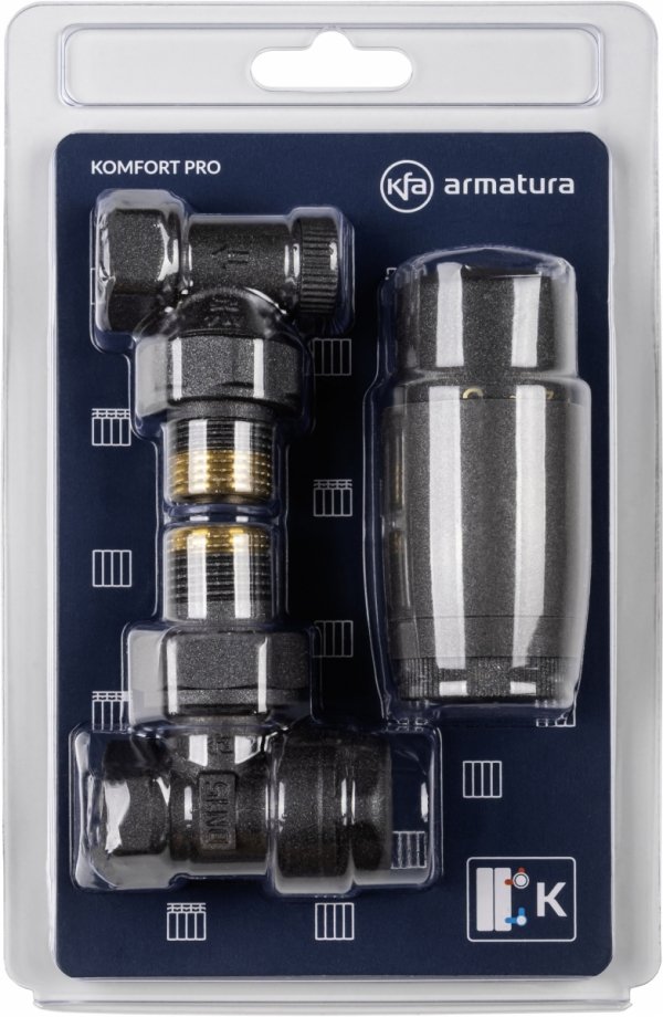 KFA ARMATURA KRAKÓW Zestaw termostatyczny grzejnikowy, kątowy, KOMFORT PRO, GRAFITOWY 757-130-61-BL