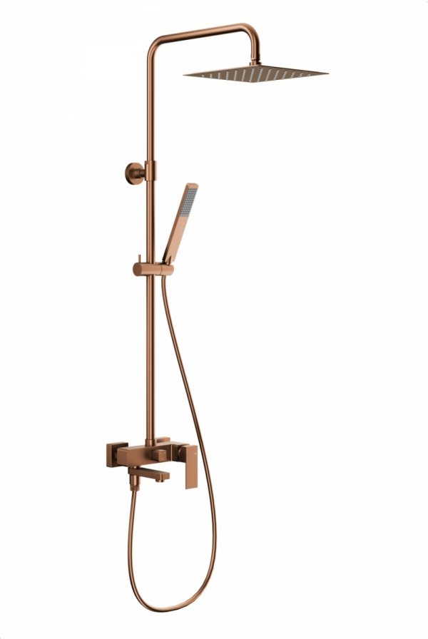 ARMATURA KRAKÓW KFA deszczownia z baterią natryskową i składaną wylewką wannową LOGON BRUSHED ROSE GOLD 5136-925-34