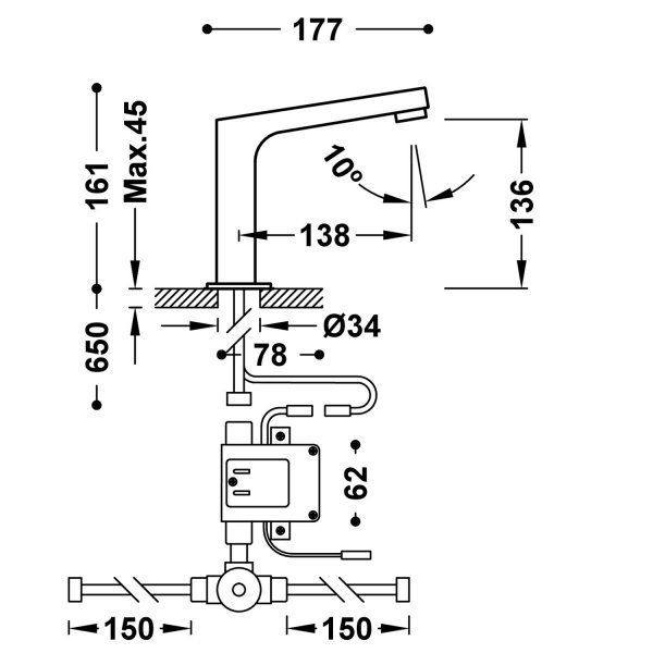 TRES ELECTRONIC Bateria elektroniczna umywalkowa z systemem mieszania wstępnego-39210309
