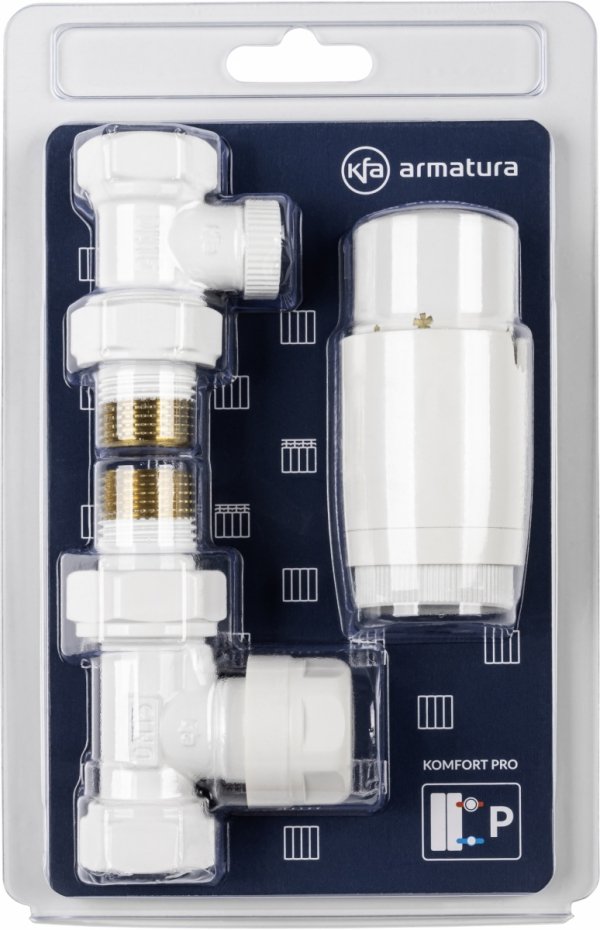 KFA ARMATURA KRAKÓW Zestaw termostatyczny grzejnikowy, prosty, KOMFORT PRO, BIAŁY 757-030-44-BL