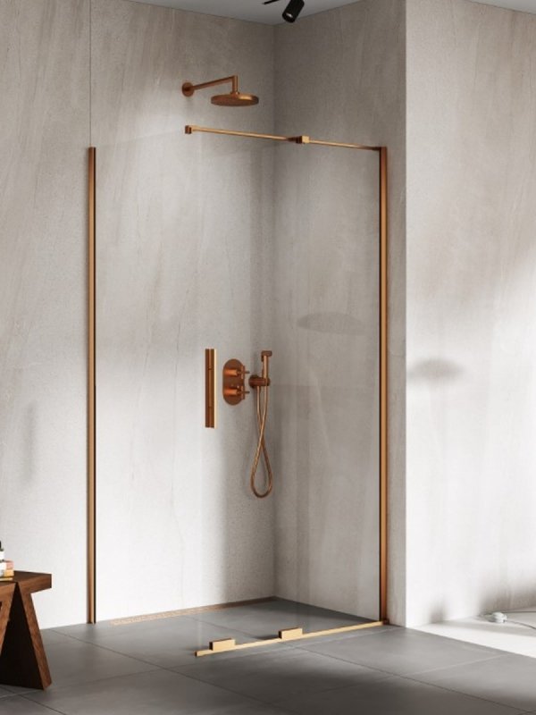 NEW TRENDY Kabina prysznicowa SMART COPPER BRUSHED 1D prostokątna U 120x80x200 szkło czyste 8mm Active Shield 2.0 EXK-7677