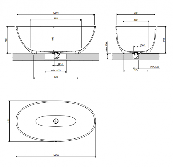 OMNIRES Wanna wolnostojąca SHELL M+ 148 x 75 cm biały mat SHELL148WWBM