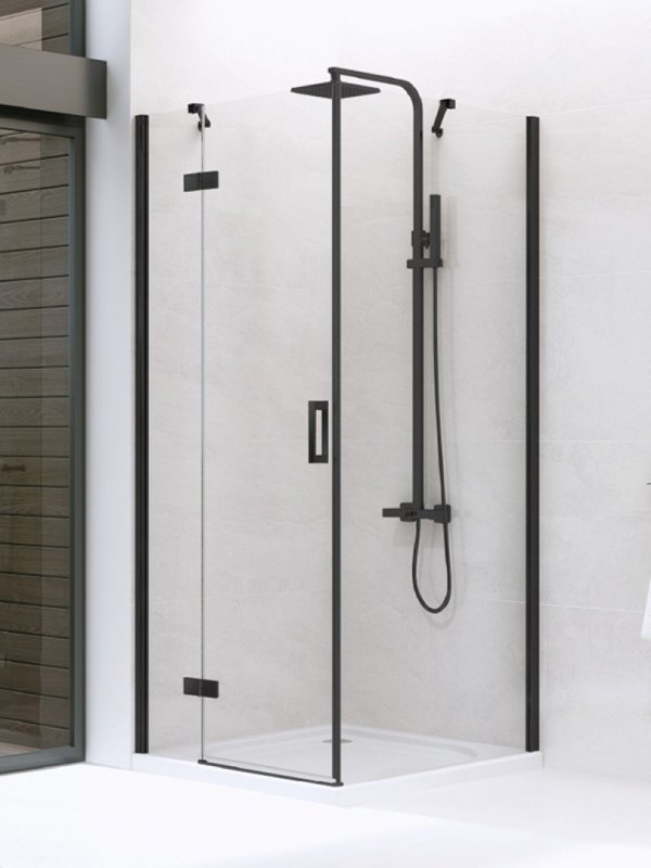 NEW TRENDY - Kabina kwadratowa New Renoma BLACK 80x80x195  D-0201A/D-0110B  LEWA