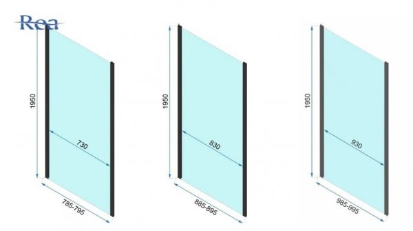 REA - Kabina Prysznicowa Przyścienna RAPID SWING Black-Czarna  /drzwi 120 + ścianka 100 x2 + ramię x2