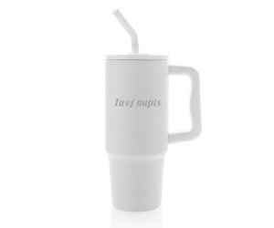 Kubek termiczny stalowy 900 ml Ice Fit z rączką i metalową słomką (biały) White Dream z Twoim grawerem