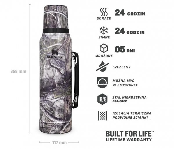 Termos stalowy Stanley LEGENDARY CLASSIC 1000 ml z rączką brązowy DNA MOSSY OAK