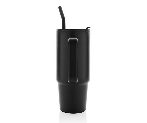Kubek termiczny stalowy 900 ml Ice Fit z rączką i metalową słomką czarny Black Cobra z Twoim grawerem