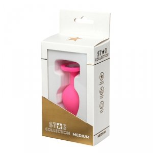Star Collection - Pink Silicone Anal Plug M - Clear Stone